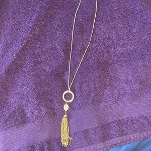 27" gold tone circle crystal necklace